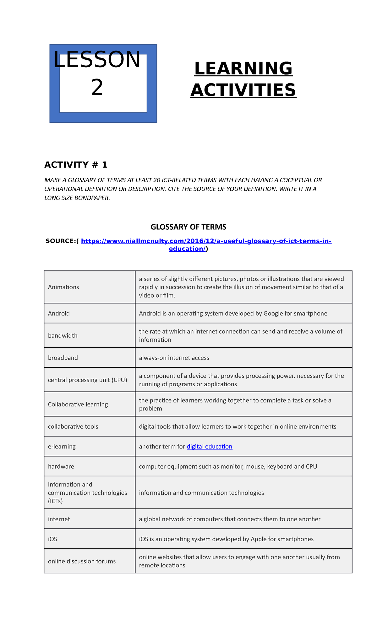 Technology for Teaching & Learning: A Glossary of ICT-Related Terms ...