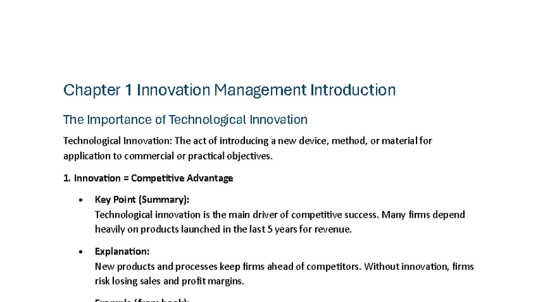 Chapter 1: Introduction to Innovation Management and Its Impact - Studocu