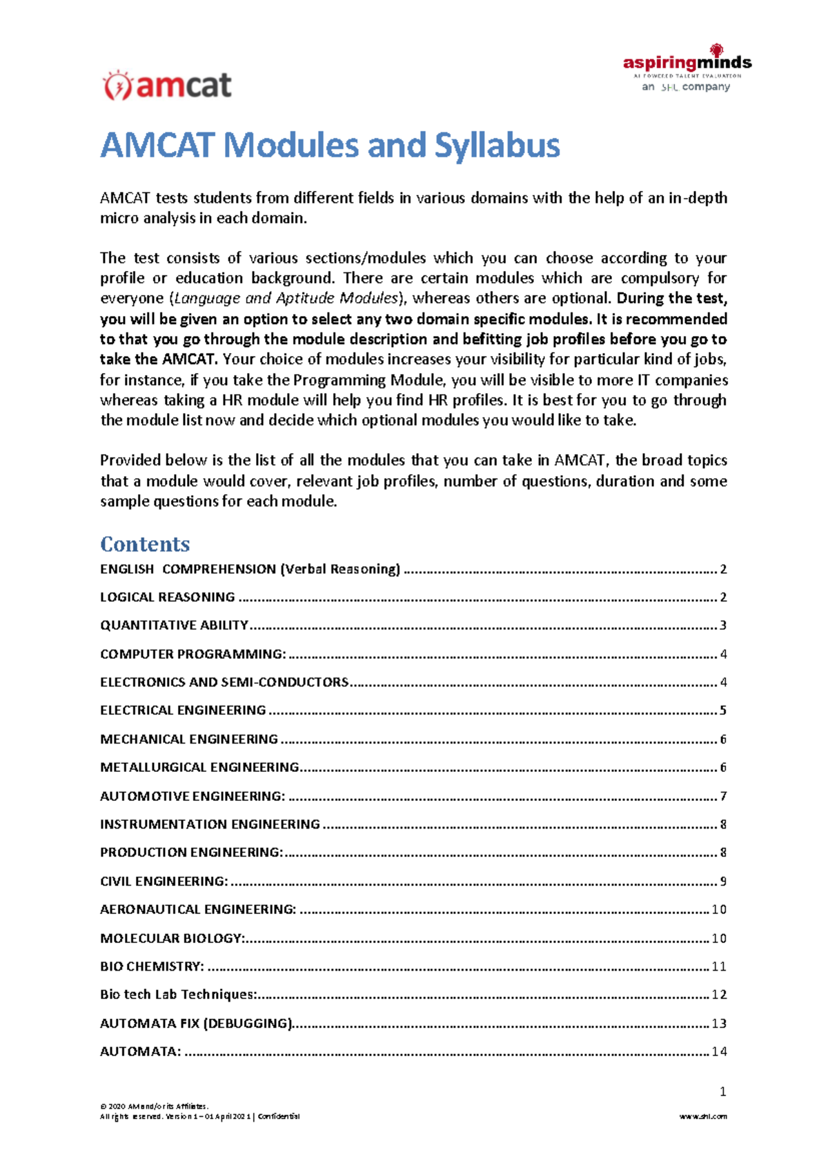 Amcat Modules and Syllabus - General 22062021 - 1 ####### © 2020 AM and ...