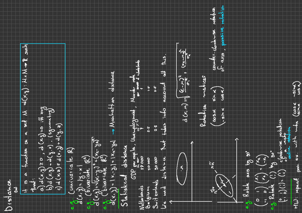 Distance Functions and Statistical Analysis Cheat Sheet (MATH 101 ...