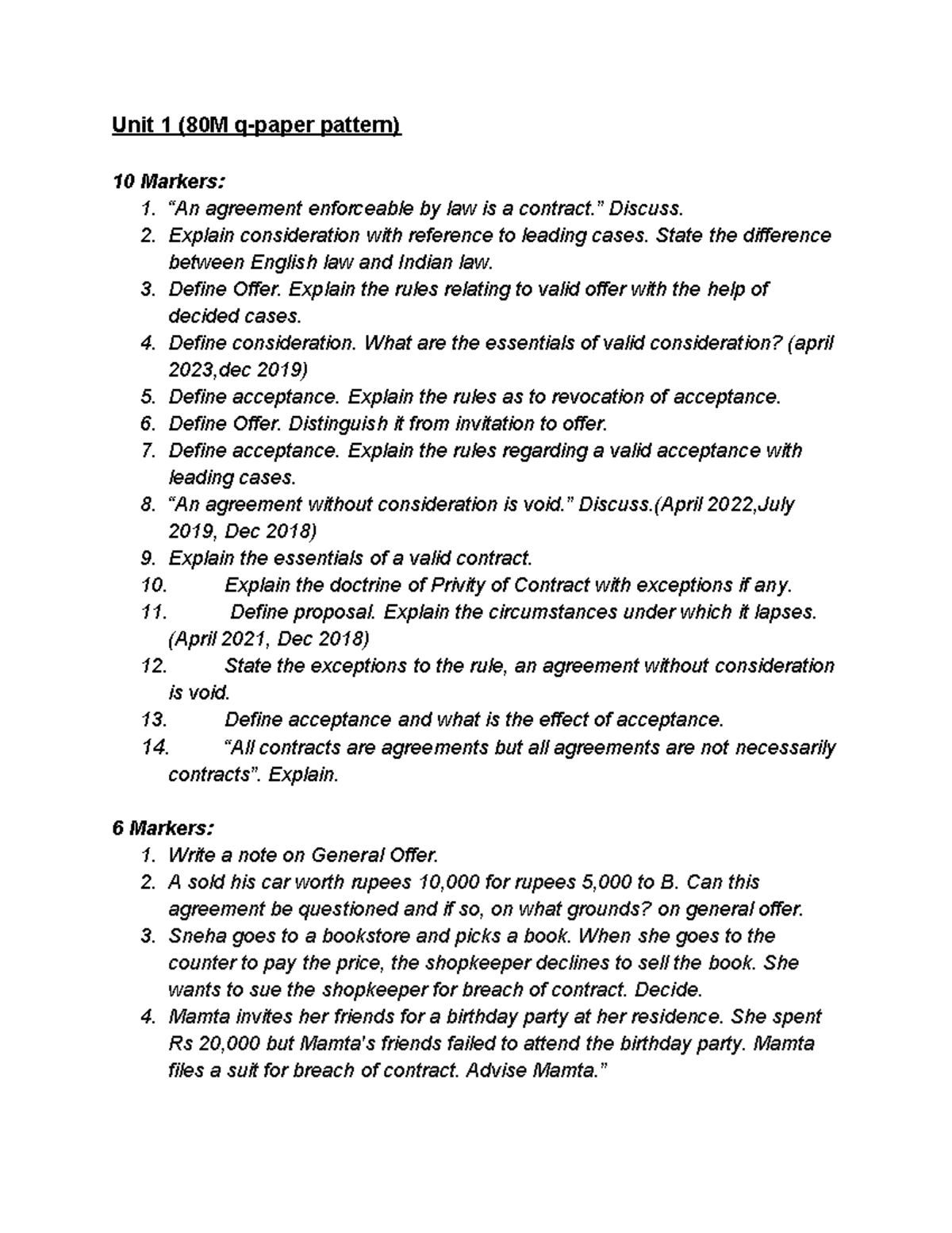 Contracts-1: Unit 1 Notes on Agreement, Offer, and Acceptance (80M ...