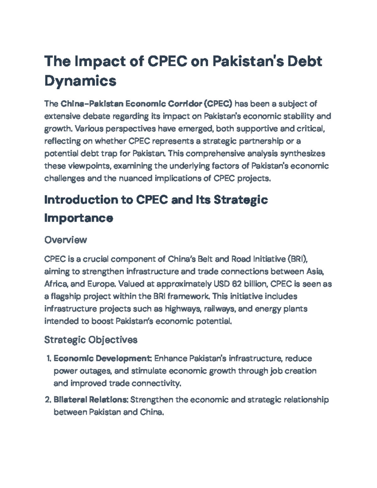 CPEC and Its Impact on Pakistan's Debt: An Analytical Overview - The ...