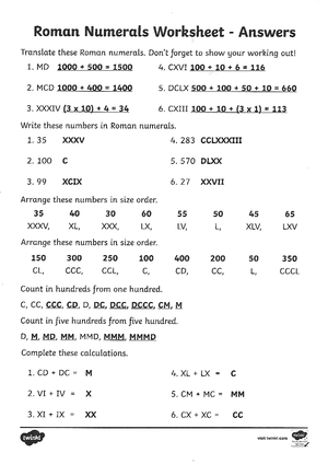 Roman Numerals Practice Questions - Corbettmaths C 2018 - Studocu