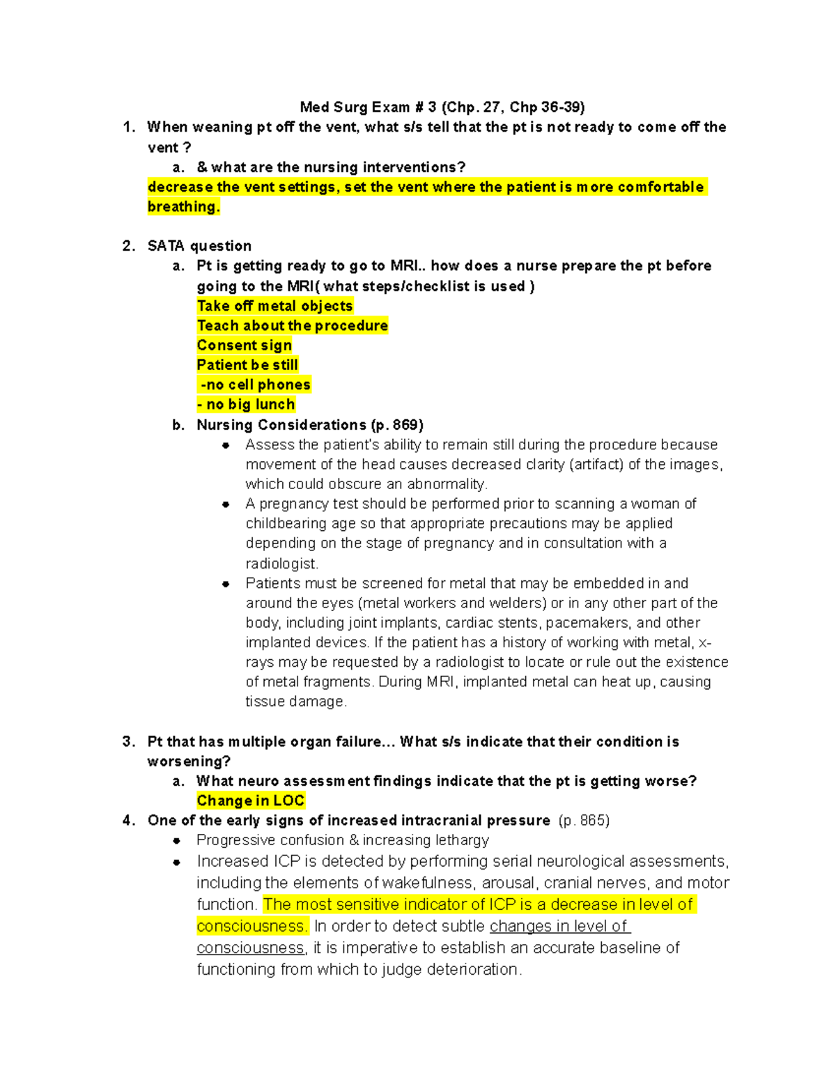 Med Surg 3 Exam Review - Key Concepts and Interventions 445 - Studocu
