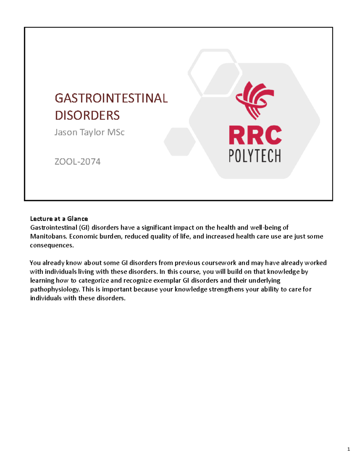 GI Disorders Lecture Notes - ZOOL-2074 (2023) - Studocu