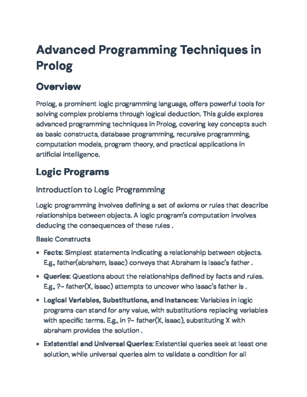 Advanced Programming Techniques in Prolog: A Detailed Overview - Studocu