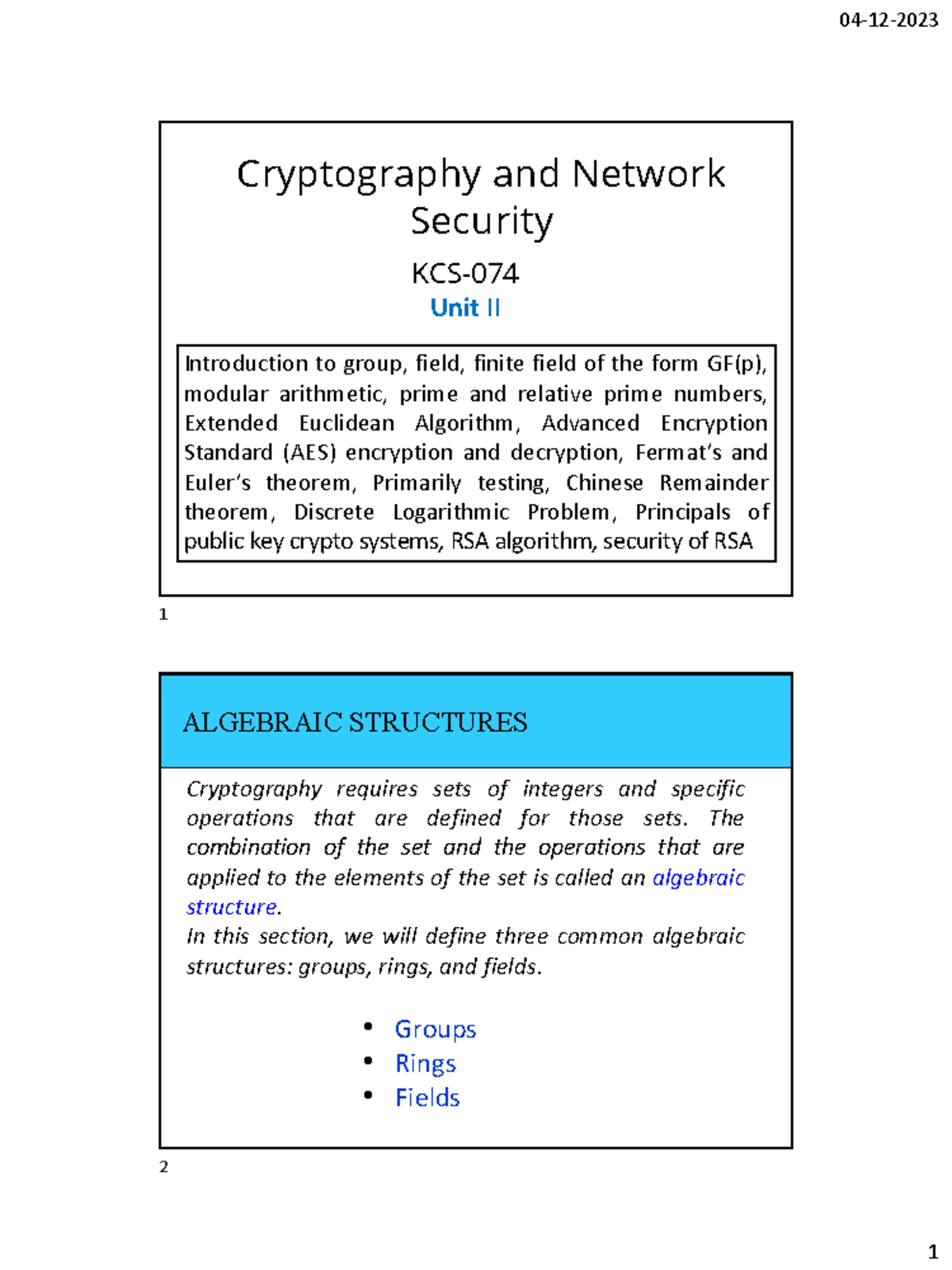 CNS - Unit 2 - Cryptography unit 2 - Cryptography and Network Security ...