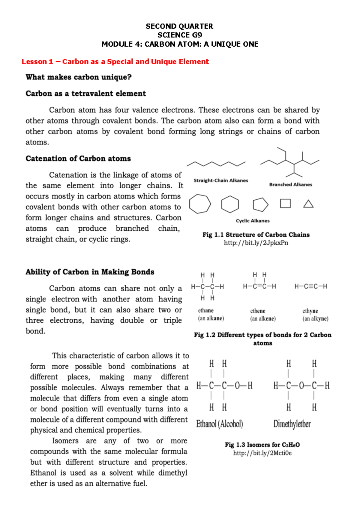 Q2 SCIENCE G: Module-4 Lesson on Carbon Atom's Properties - Studocu