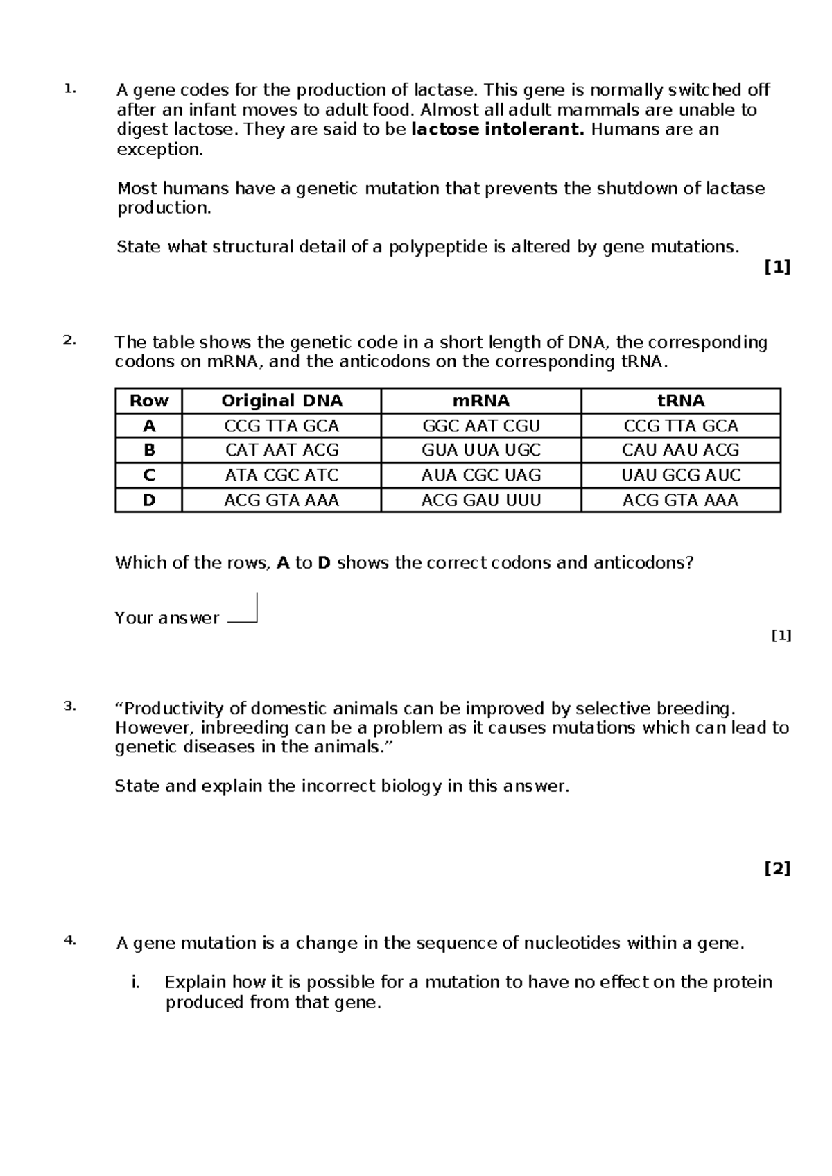 BIOL101 Mutations Review Questions - Midterm Exam Preparation - Studocu