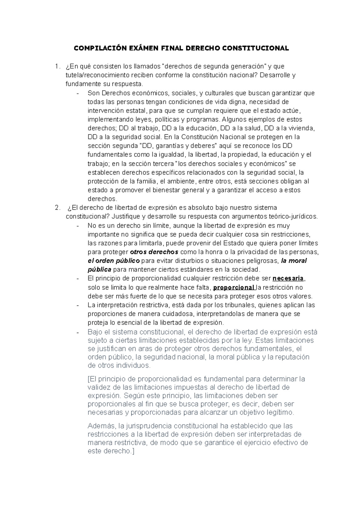 Examen Final Derecho Constitucional - Preguntas y Respuestas - Studocu