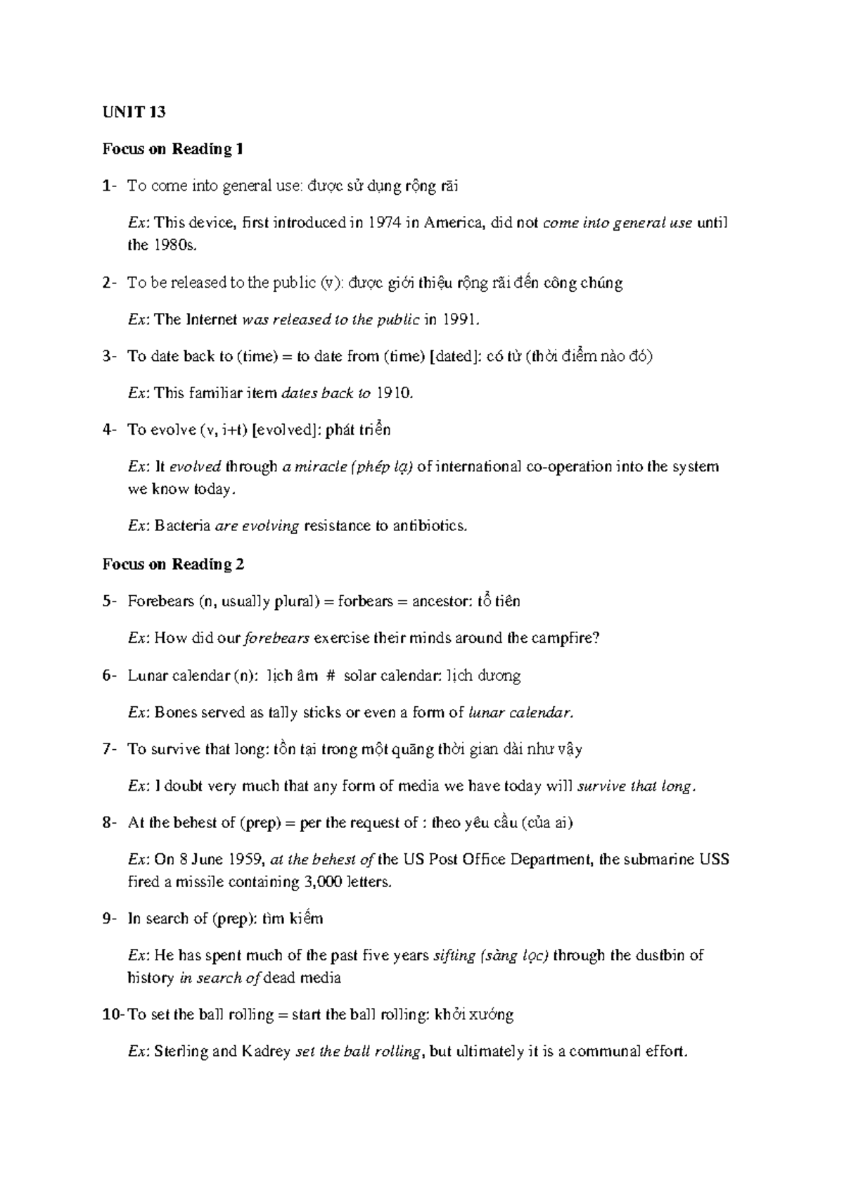 UNIT 13 Voc - UNIT 13 Focus on Reading 1 1 - To come into general use ...