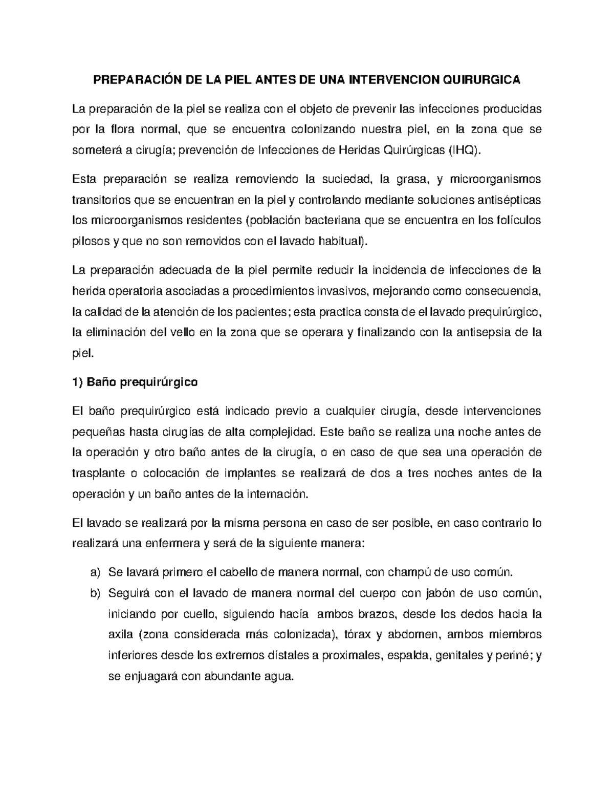 Preparación de la Piel Antes de Cirugías: Guía Preoperatoria - Studocu
