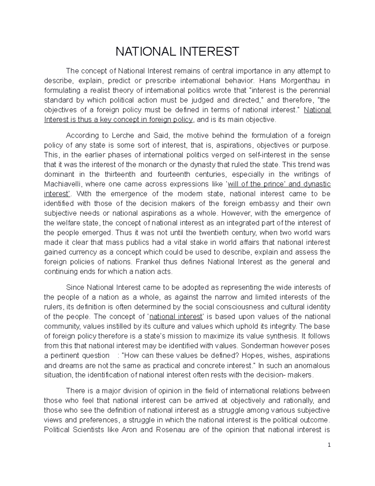 Understanding National Interest in International Relations - Studocu