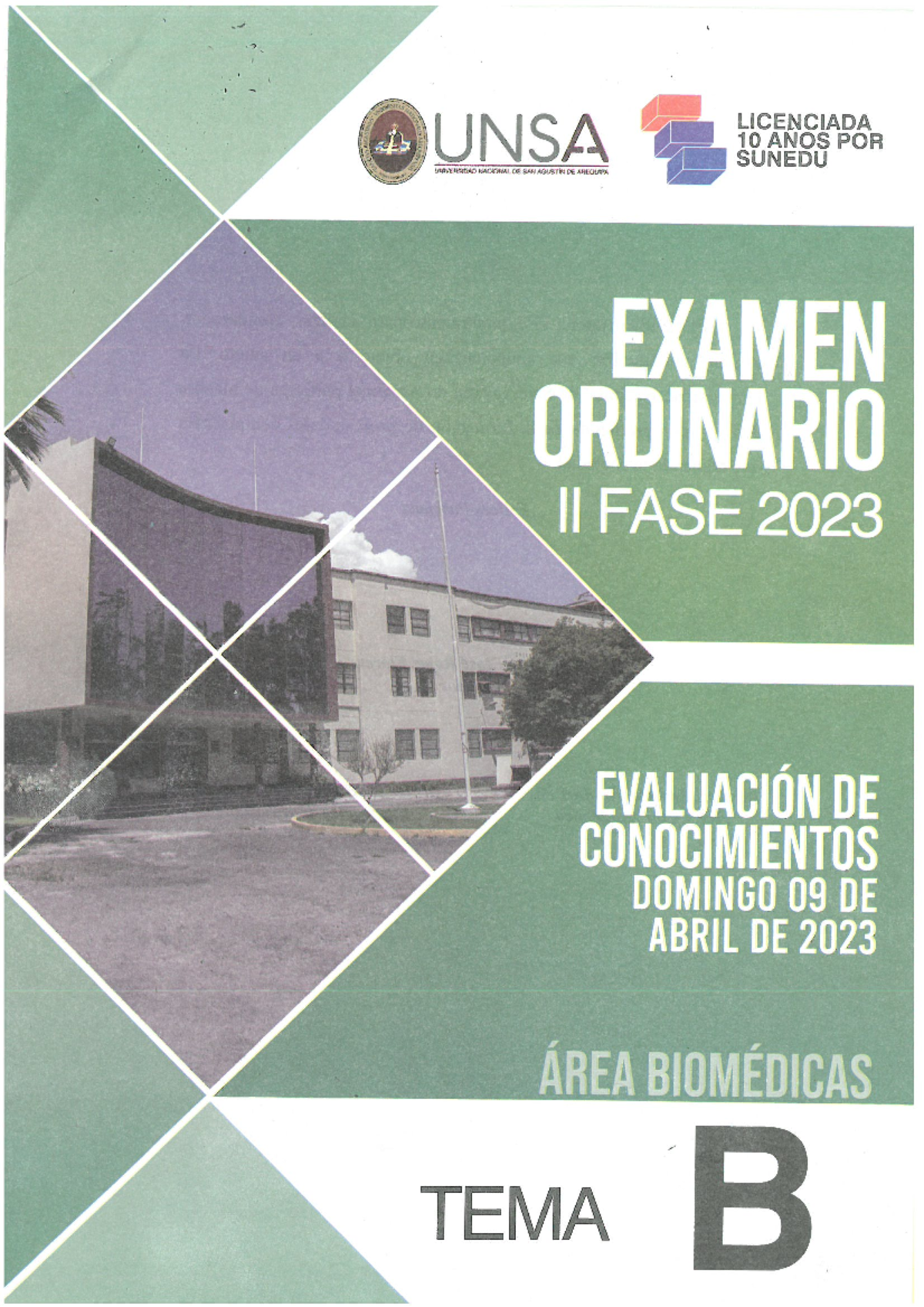 Ordinario UNSA 2023 - FASE II - Examen de Biomedicas - Studocu