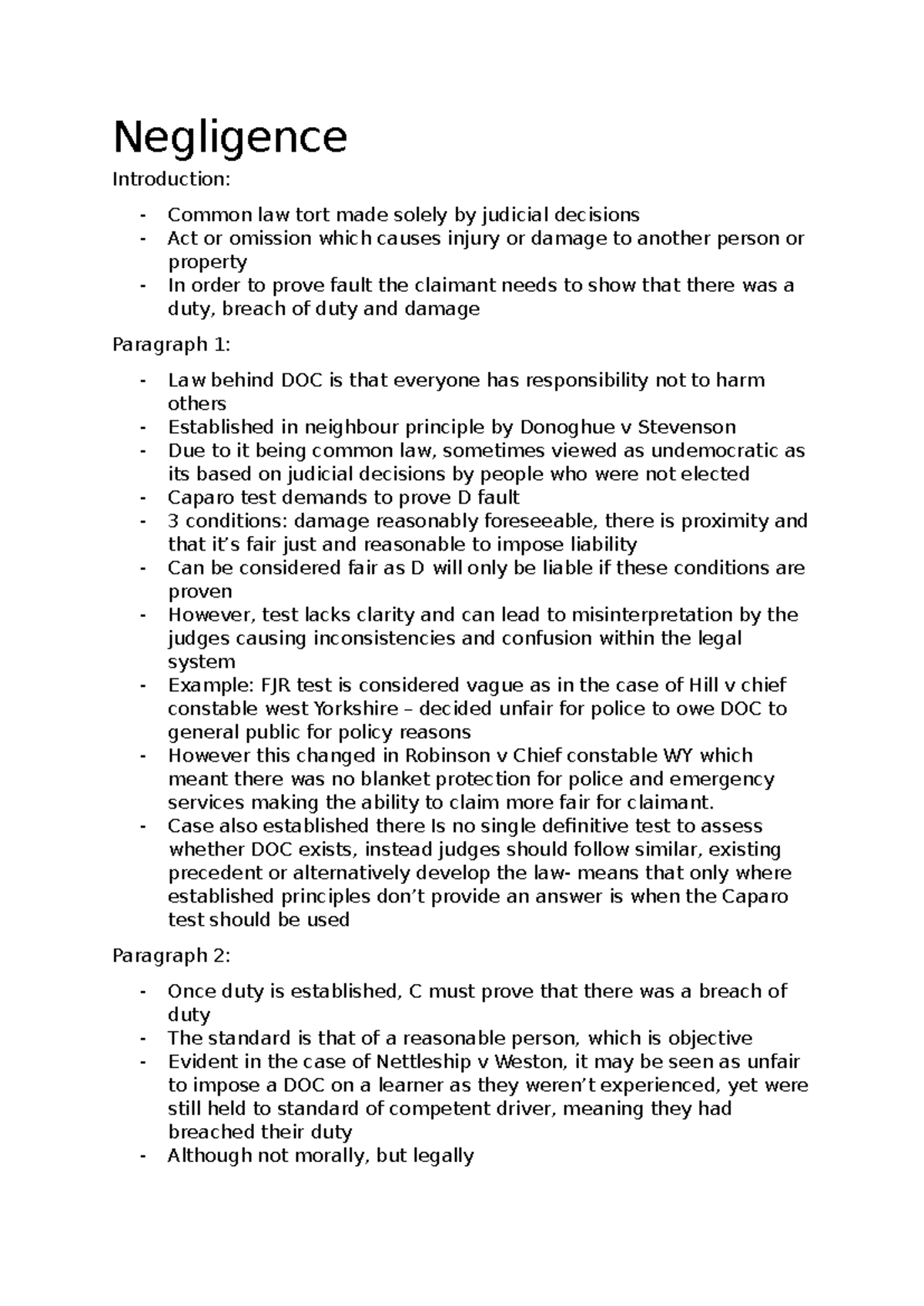 Negligence Law Overview: Common Law Tort Principles and Case Analysis ...
