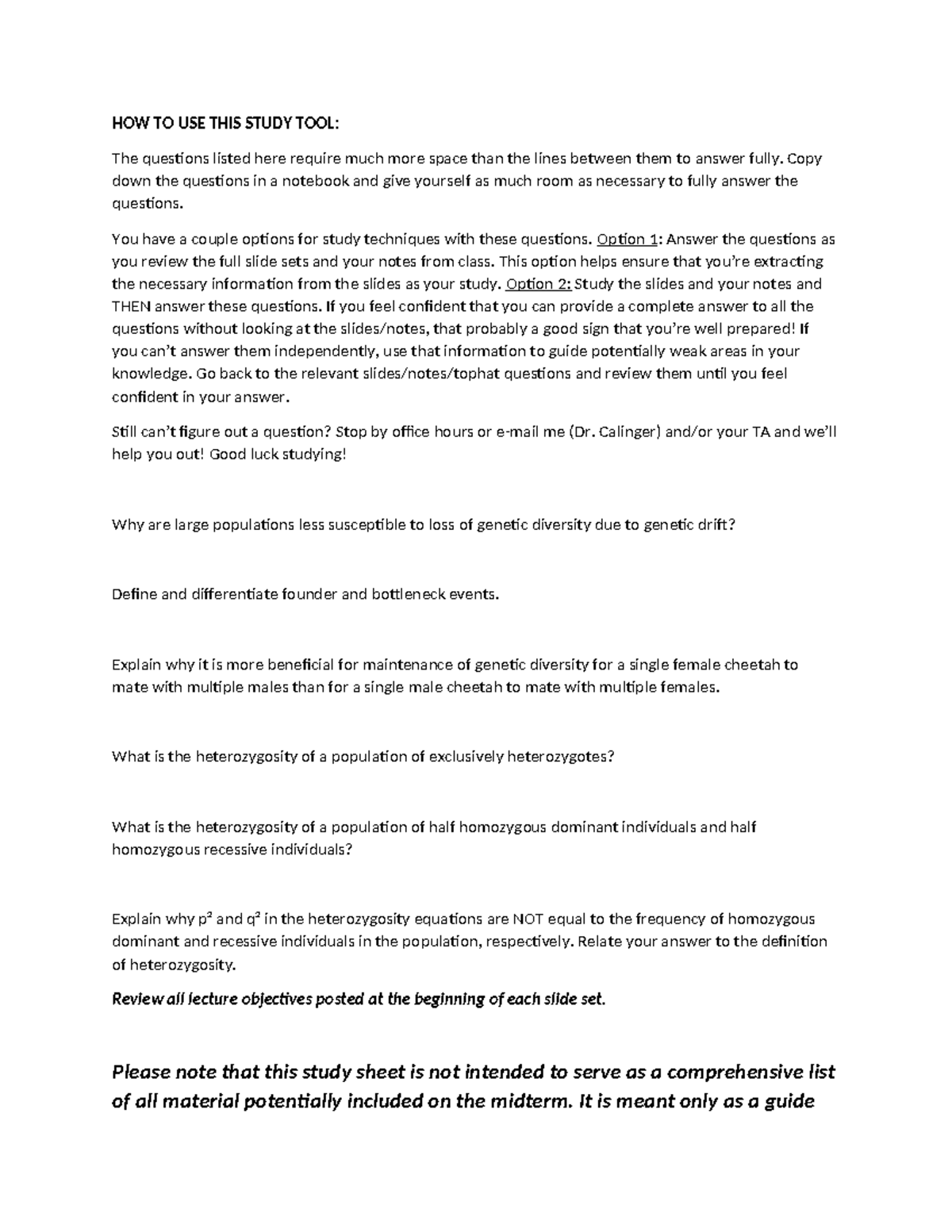 Study Guide: Additional Random Evolution Questions for BIO 101 Midterm ...