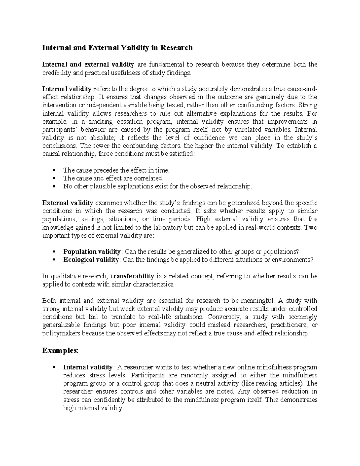 Research Validity: Internal & External Insights - Fields Notes - Studocu