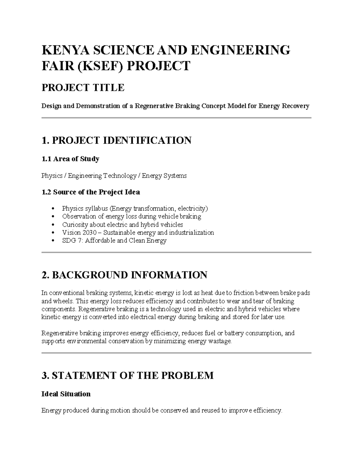 KSEF Project: Regenerative Braking Model for Energy Recovery - Studocu