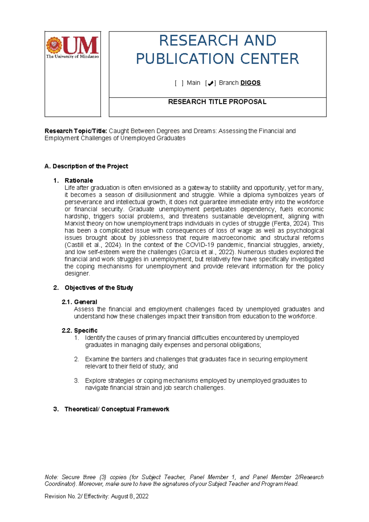 RESEARCH TITLE PROPOSAL: Financial & Employment Challenges of ...