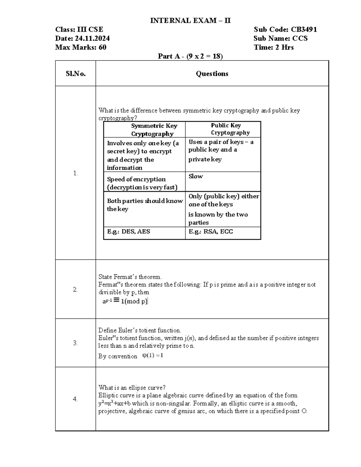 CSE CB3491 Internal Exam II Answers - 24.11.2024 - Studocu