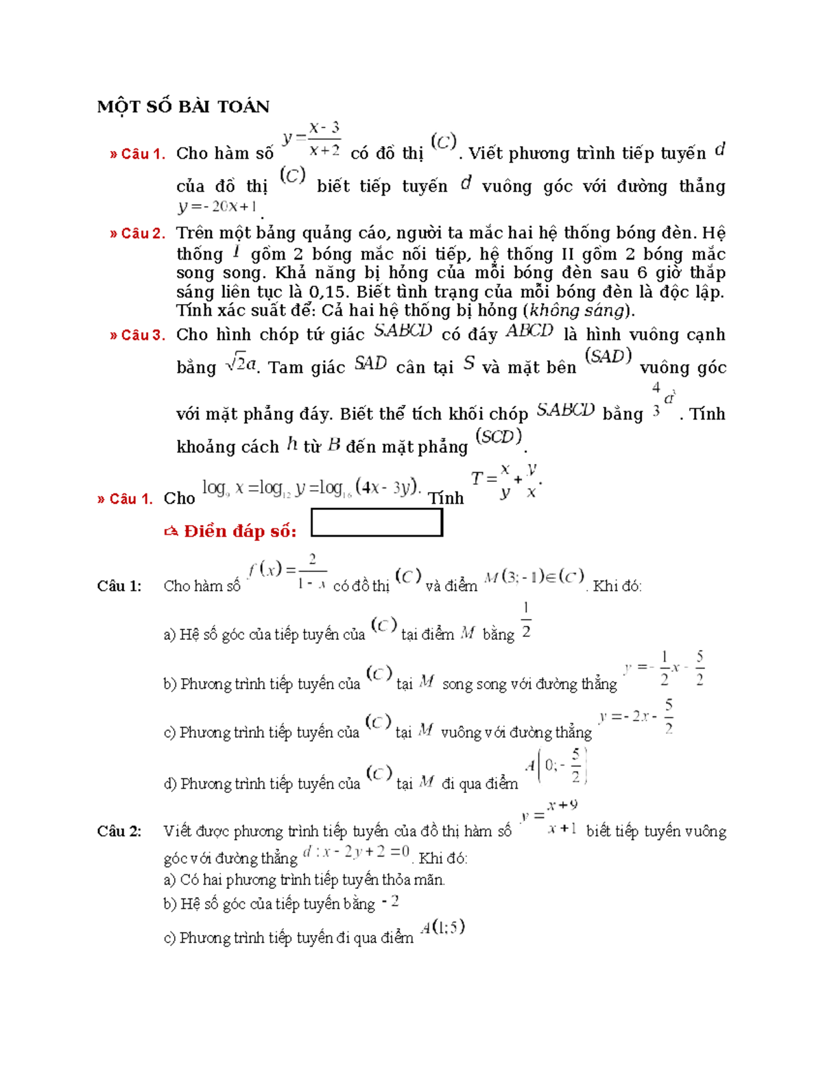 MỘT SỐ BÀI TOÁN - Ôn Tập Cuối Kỳ 2 (MATH 101) - Studocu