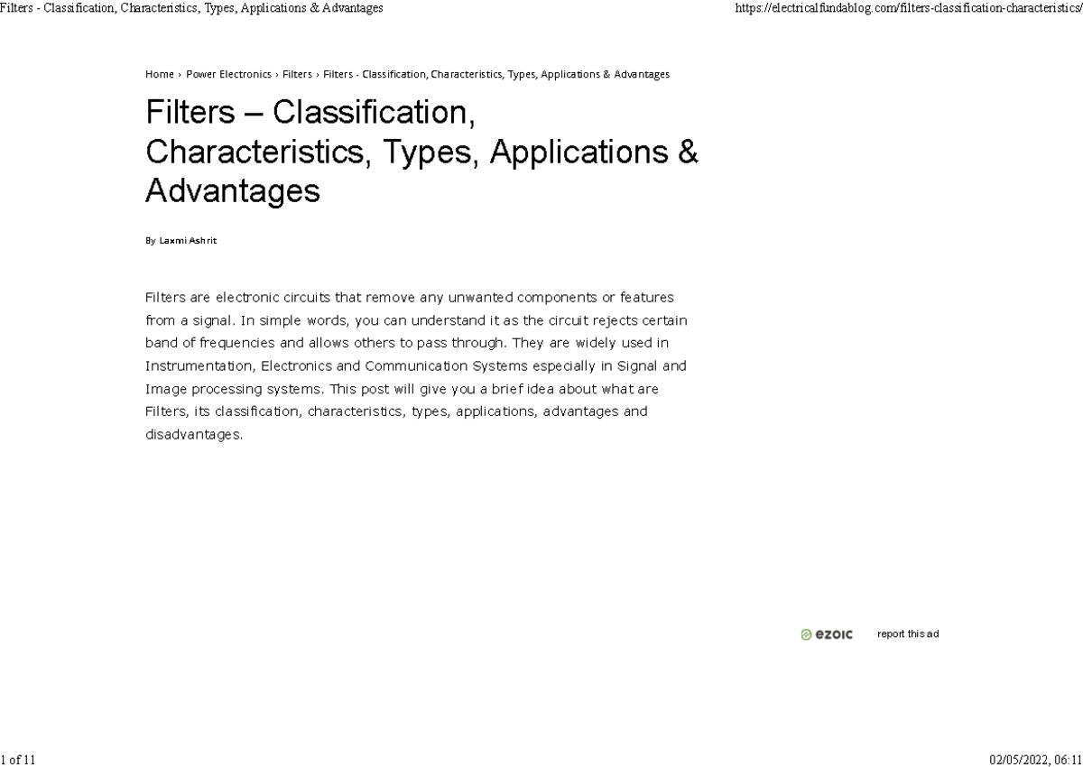 Filters - Classification, Characteristics, Types, Applications ...