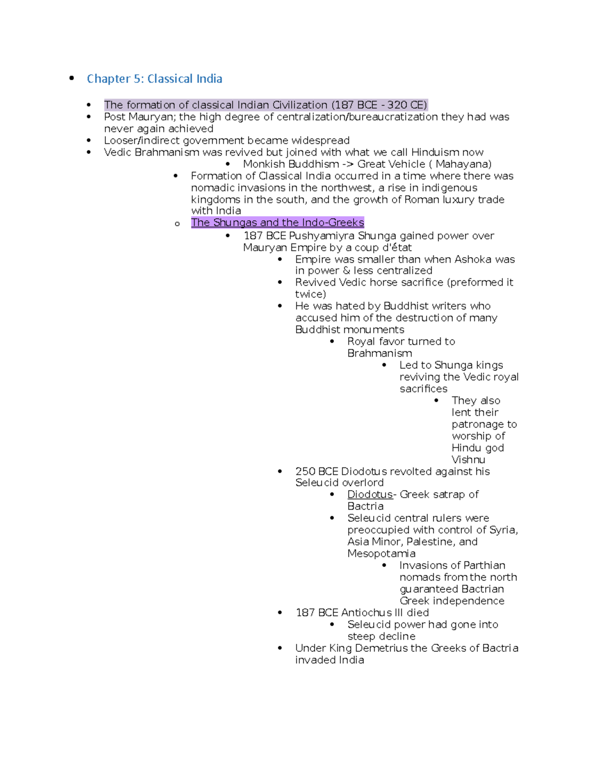 HUM252 Chapter 5 Notes: Classical India - Dr. Hanifi - Studocu
