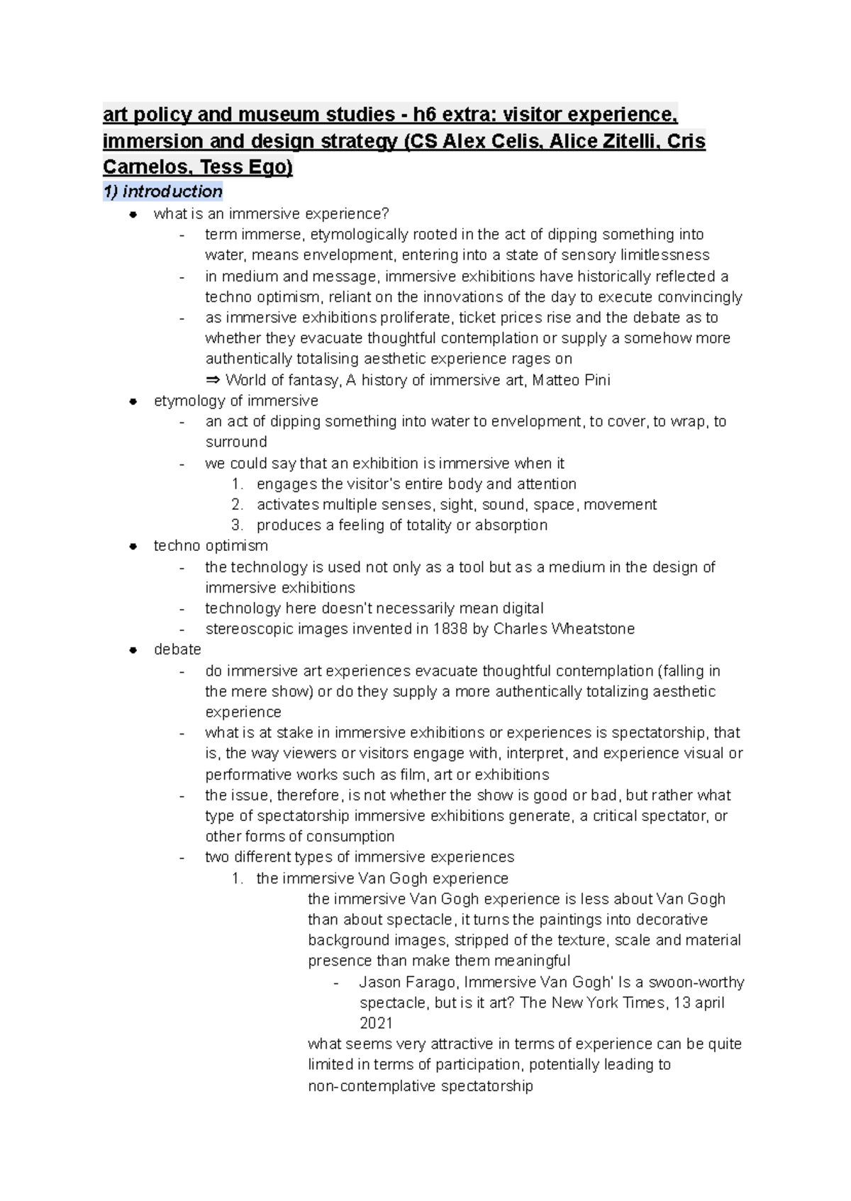 Art Policy and Museum Studies H6 Extra: Immersive Visitor Experience ...