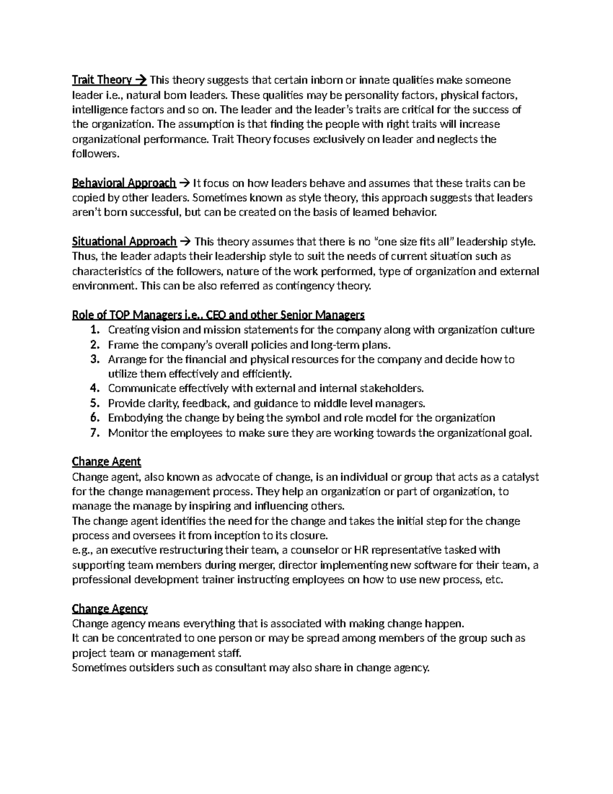SBL Notes: Key Concepts in Leadership Theories and Change Management ...