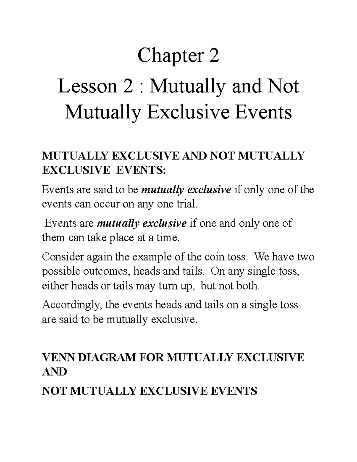 Chapter 2 - Lesson 2: Understanding Mutually and Not Mutually Exclusive ...