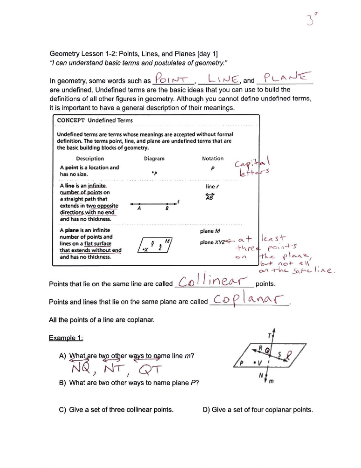 Geometry Lesson: Points, Lines, and Planes (MATH101) - Studocu