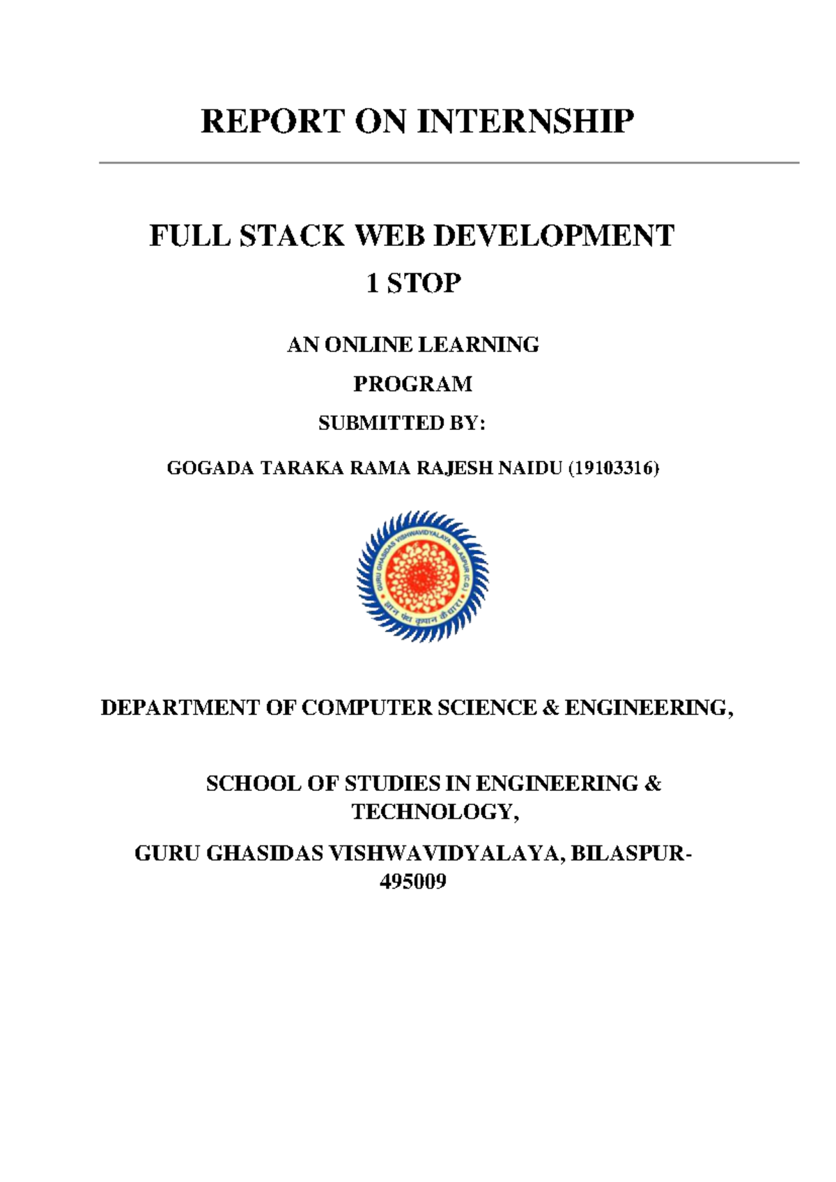 Final Internship Report on Full Stack Web Development (CSE 19103316 ...
