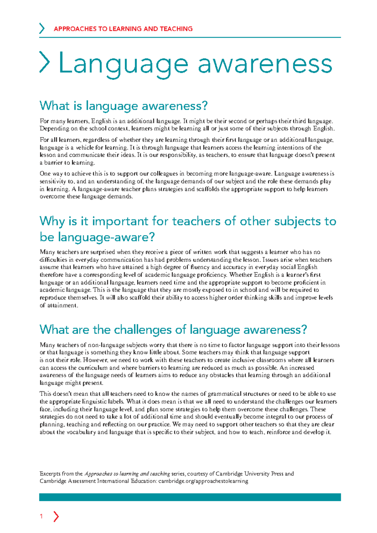 Language Awareness in Teaching: Strategies for Effective Learning - Studocu
