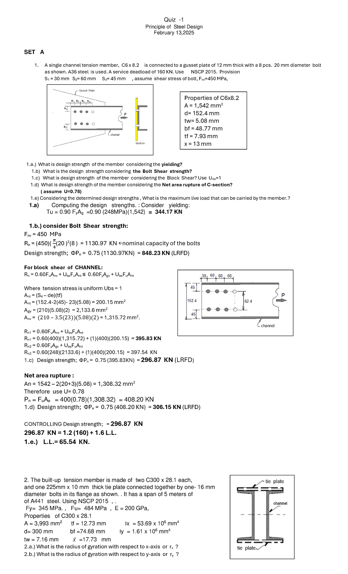 Quiz 1: Steel Design Solutions - February 2025 (Set A) - Studocu