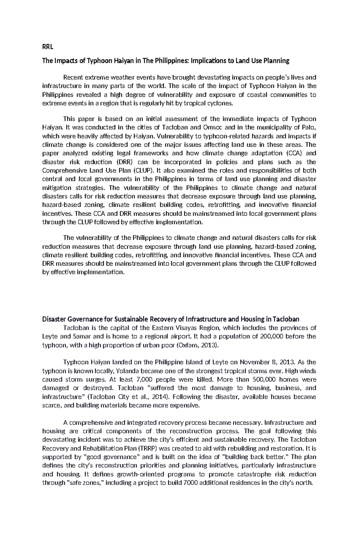 RRL: Impacts of Typhoon Haiyan on Land Use Planning in the Philippines ...