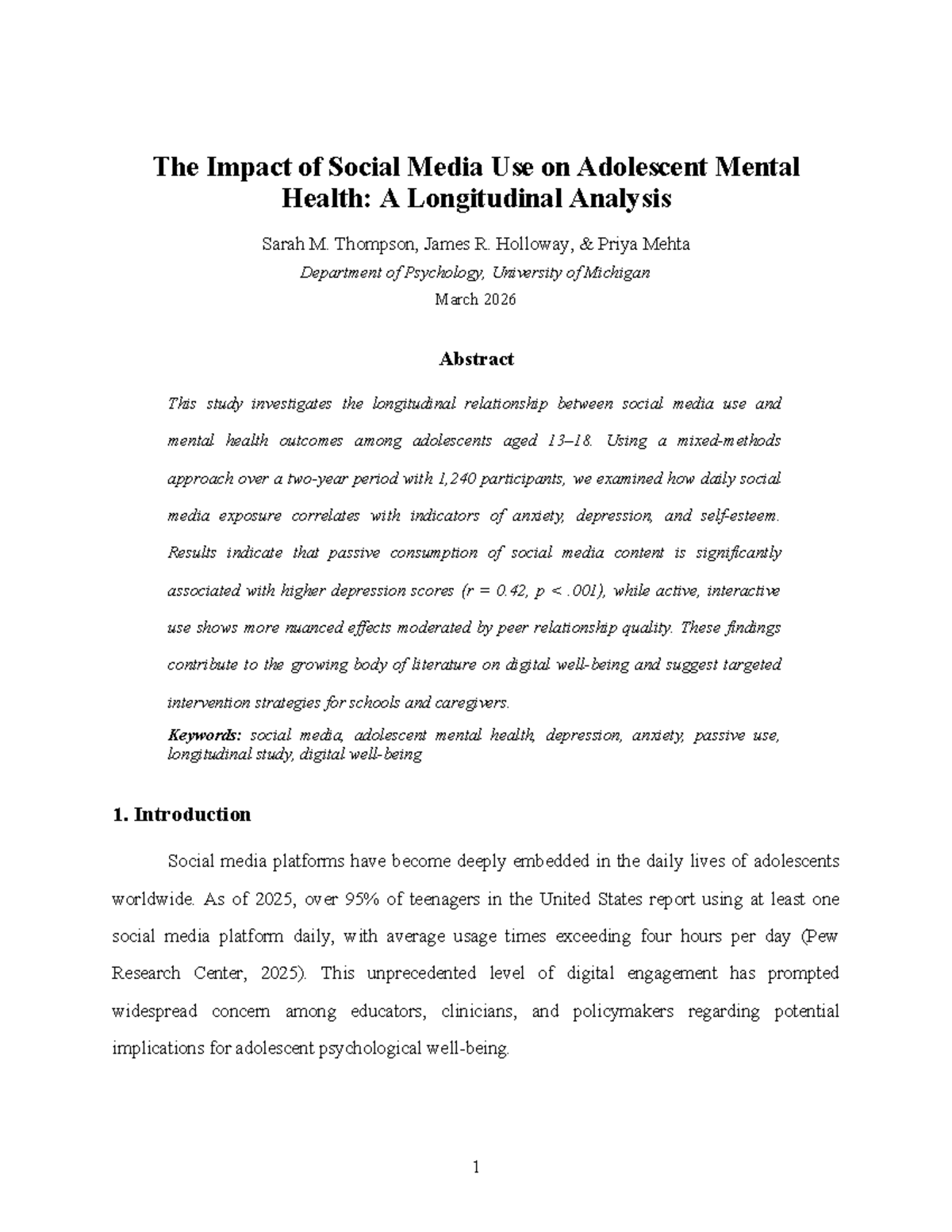 The Impact of Social Media on Adolescent Mental Health: A Longitudinal ...