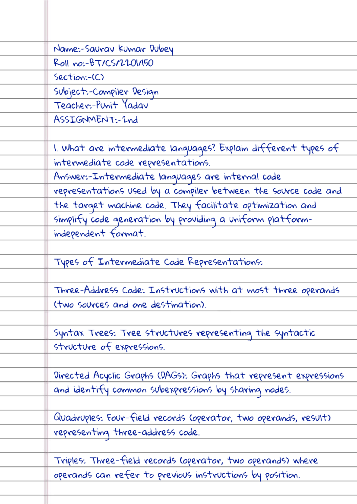 CDAss 2 - Assignment on Intermediate Languages and Code Generation ...