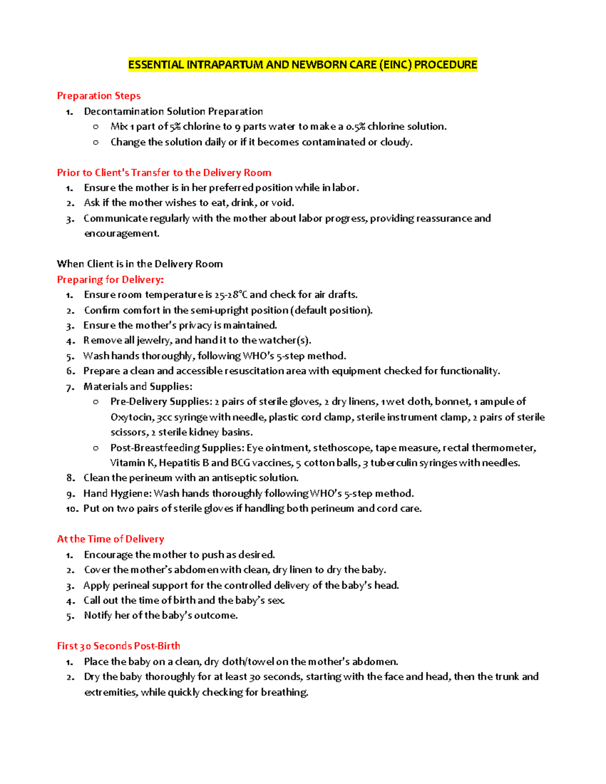 Maternal MT RLE Notes - EINC Normal Values and Abbreviations ...