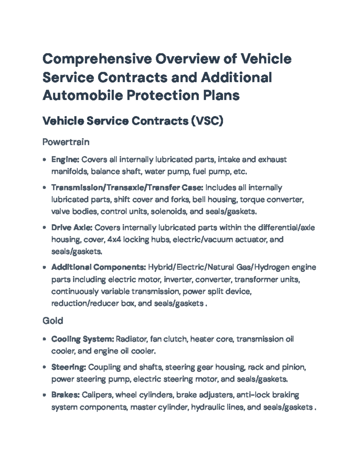 Comprehensive Guide to Vehicle Service Contracts and Protection Plans ...