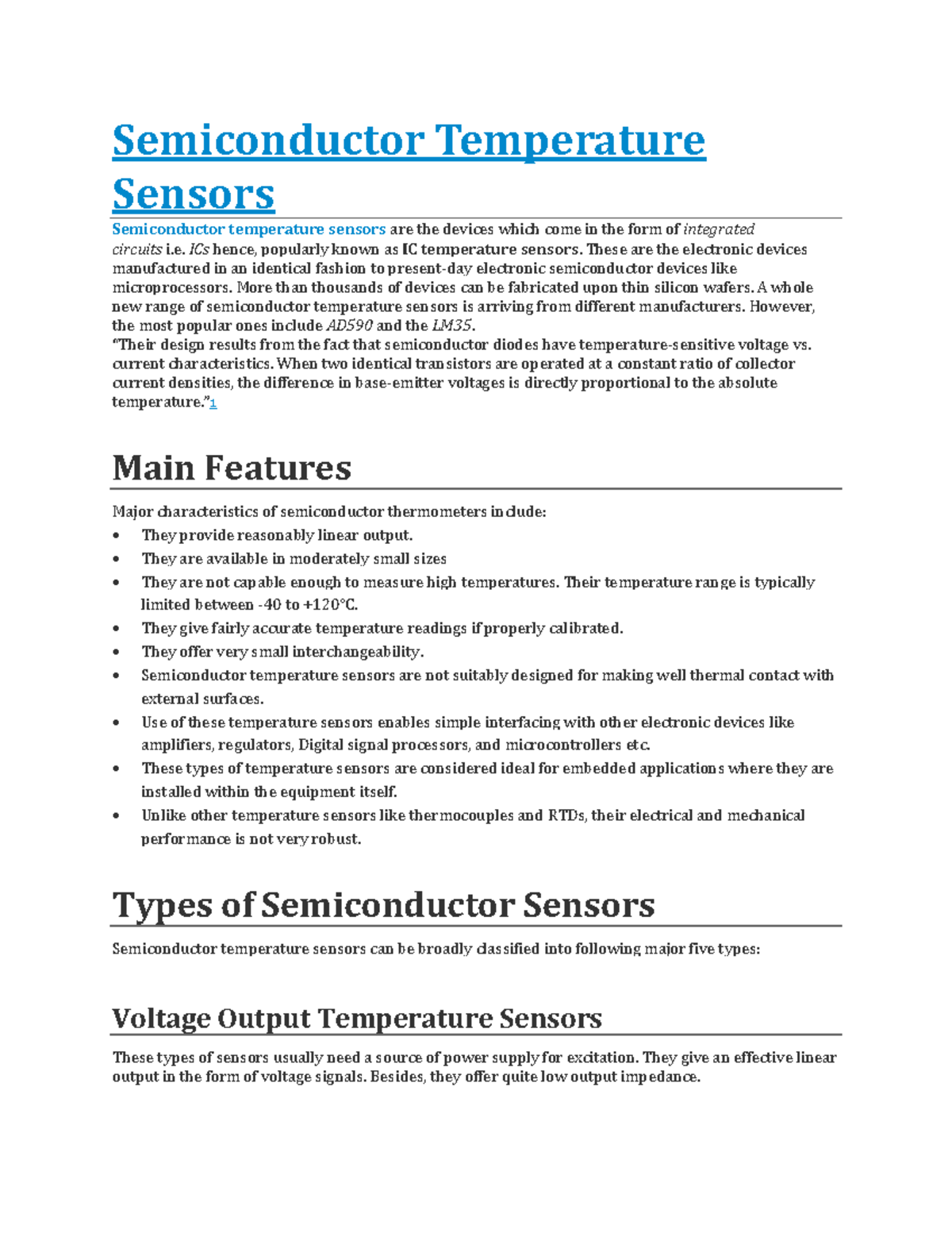 Semiconductor Temp Sensors: Types & Features Overview - Studocu