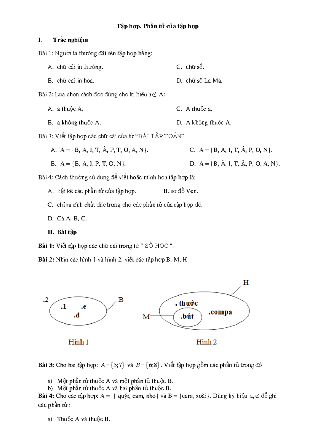 TAP HOP PHAN TU CUA TAP HOP MON TOAN LOP 6 - Tập hợp. Phần tử của tập ...