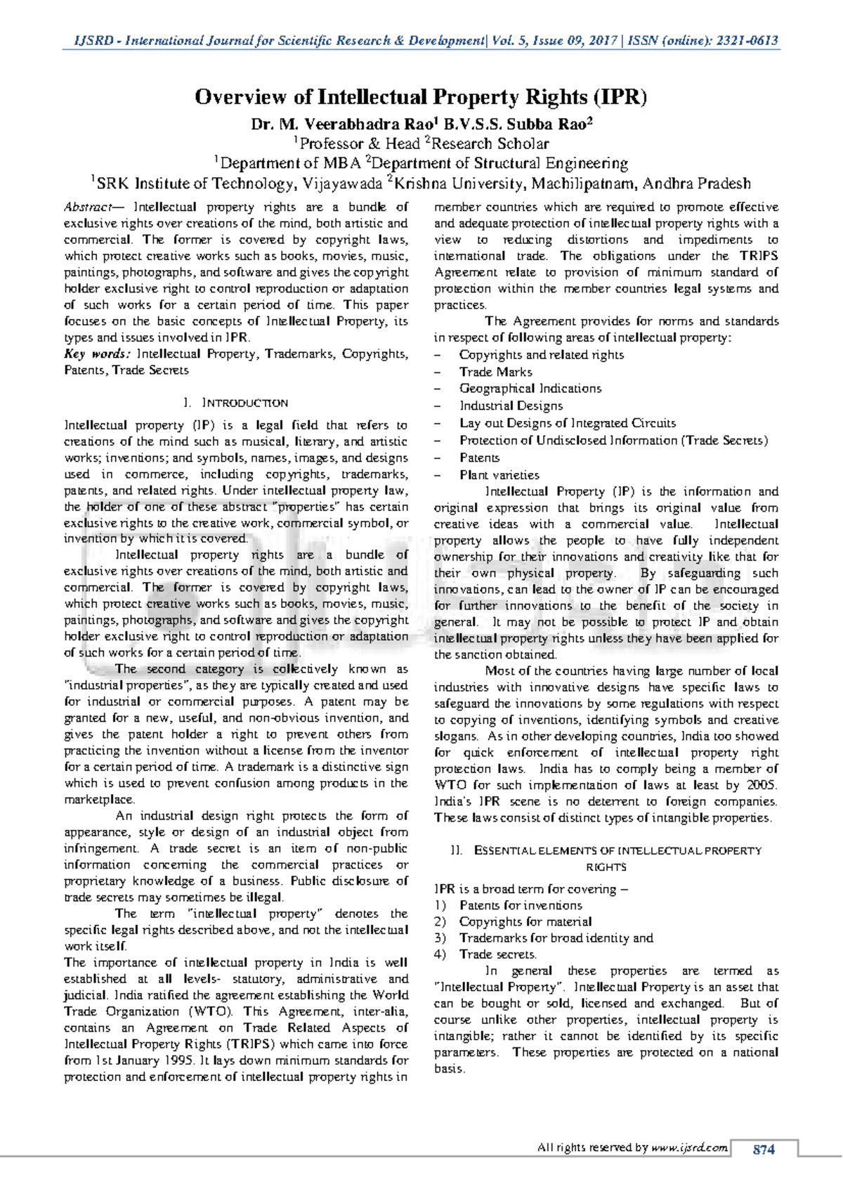 Overview of Intellectual Property Rights (IPR) - IJSRD Journal Vol. 5 ...