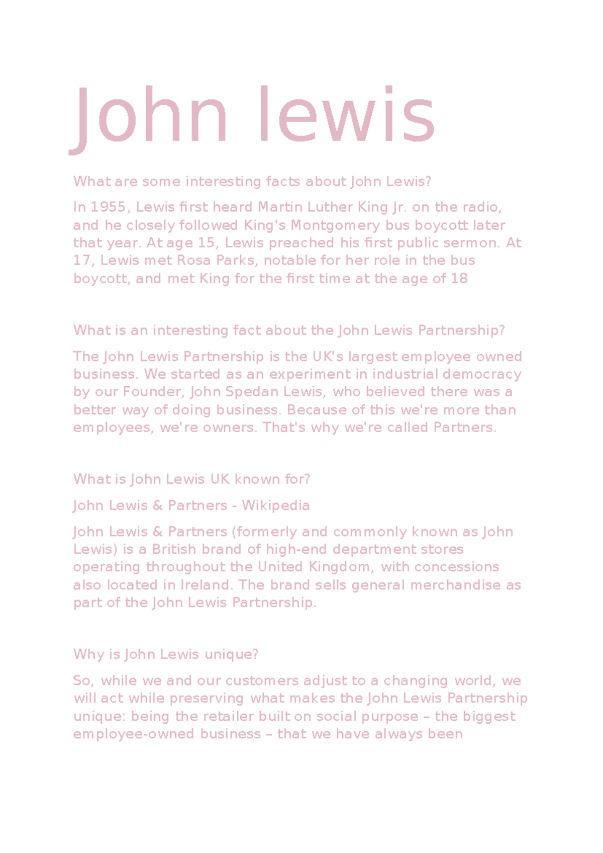 John Lewis: Key Facts About His Life and The Partnership Model - Studocu