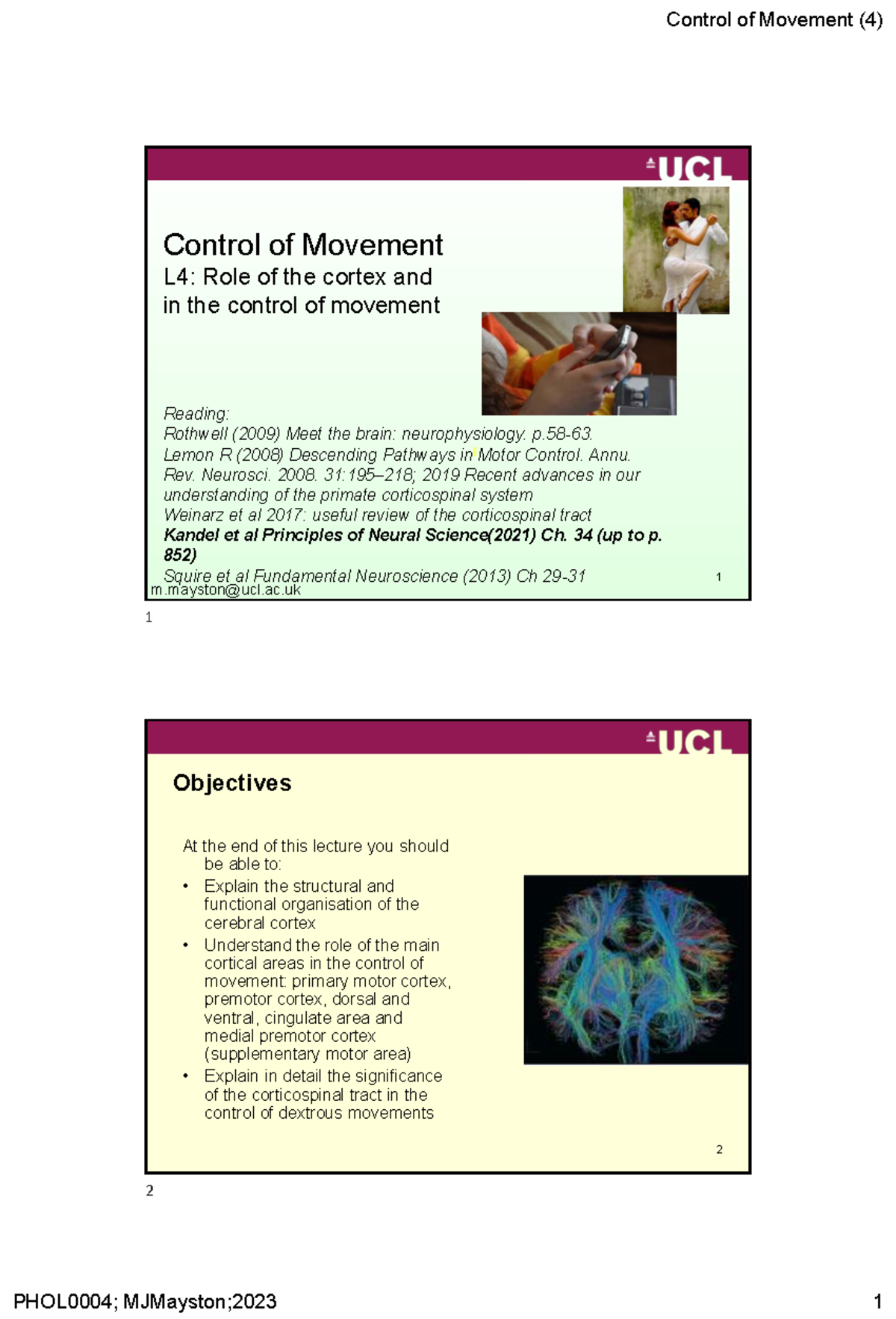 Role of the cortex and in the control of movement - 1 Control of ...