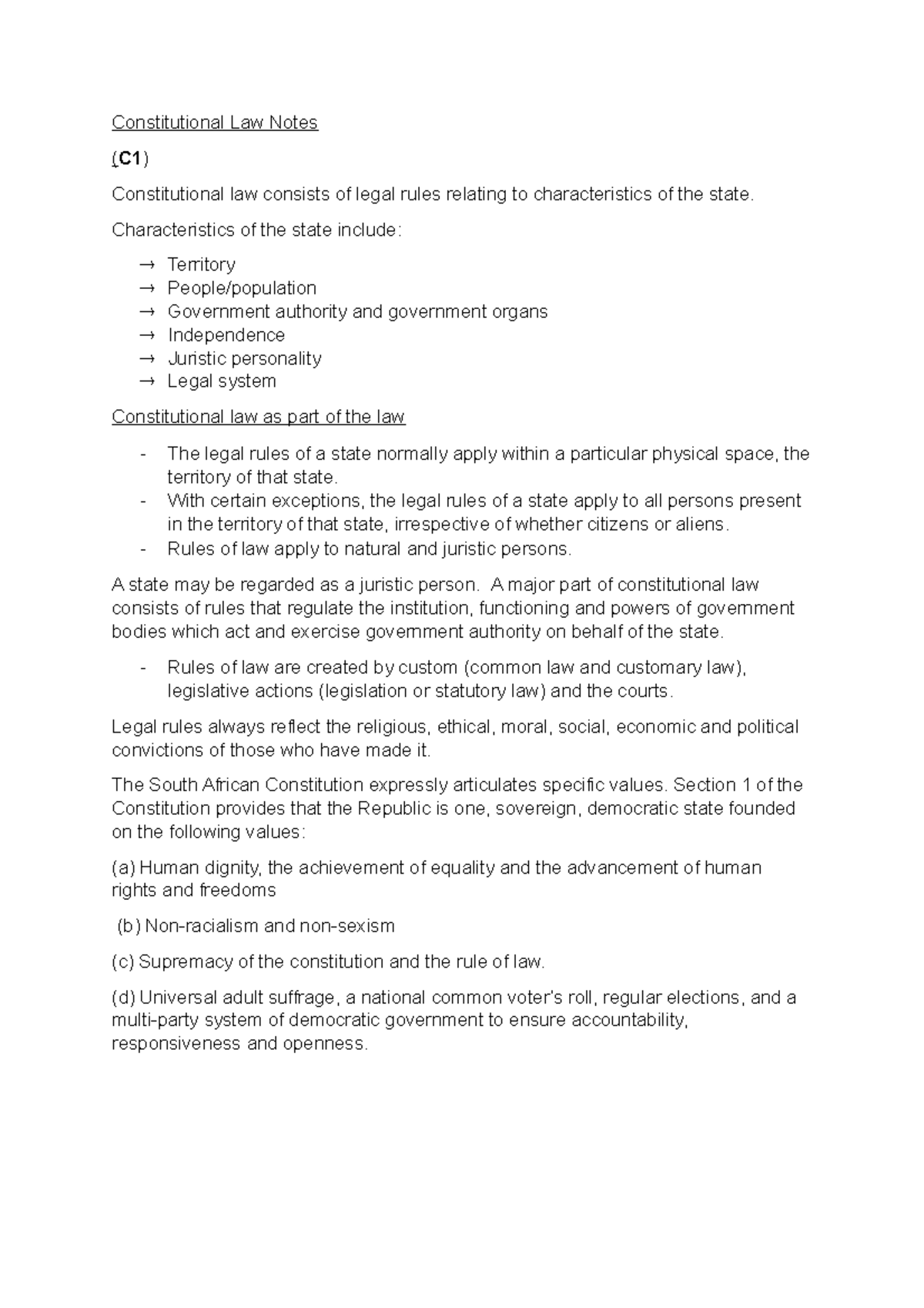 Constitutional Law Notes C1: Key Concepts and Sources Explained - Studocu