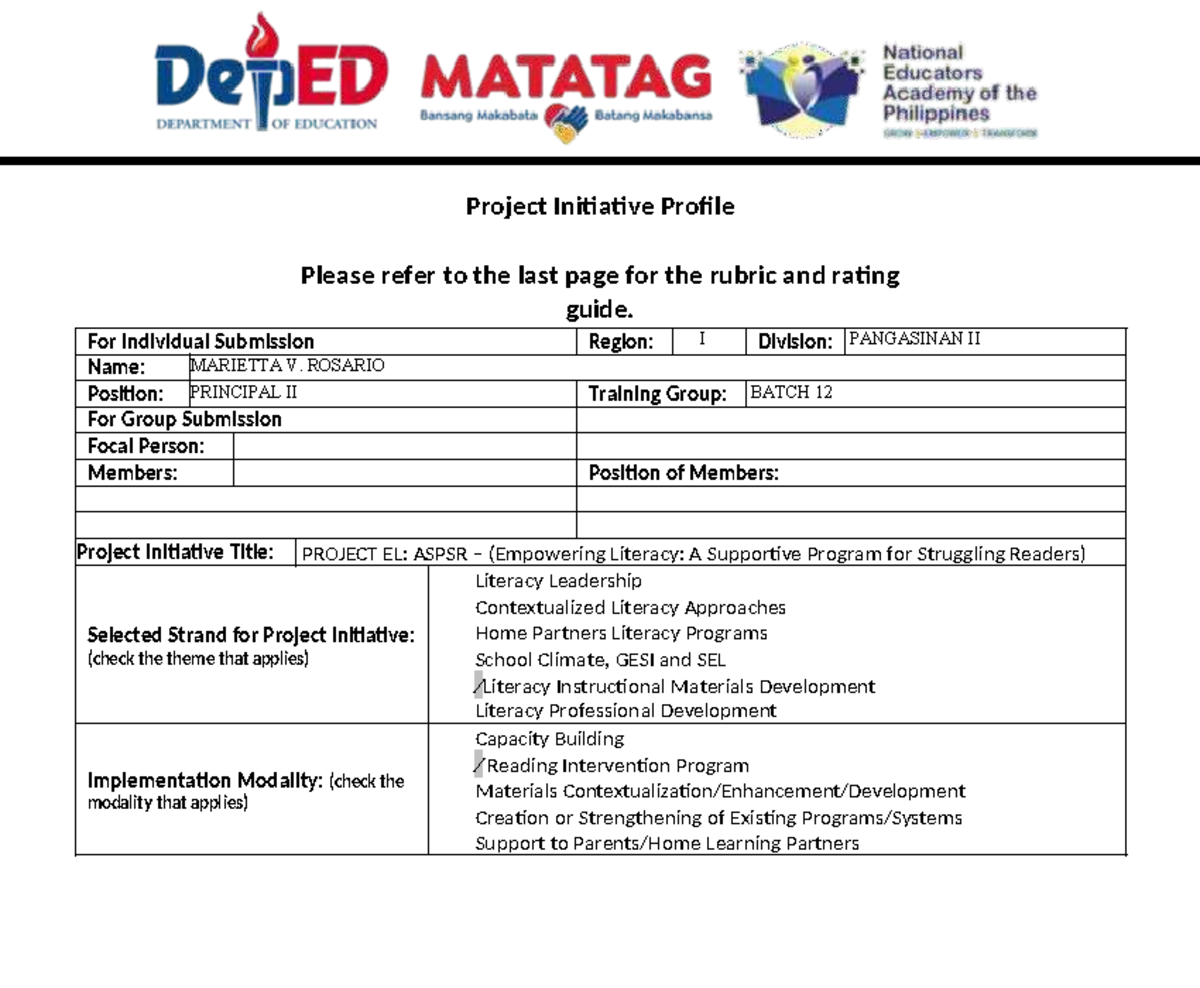ILT-Project Initiative Plan: Empowering Literacy for Struggling Readers ...