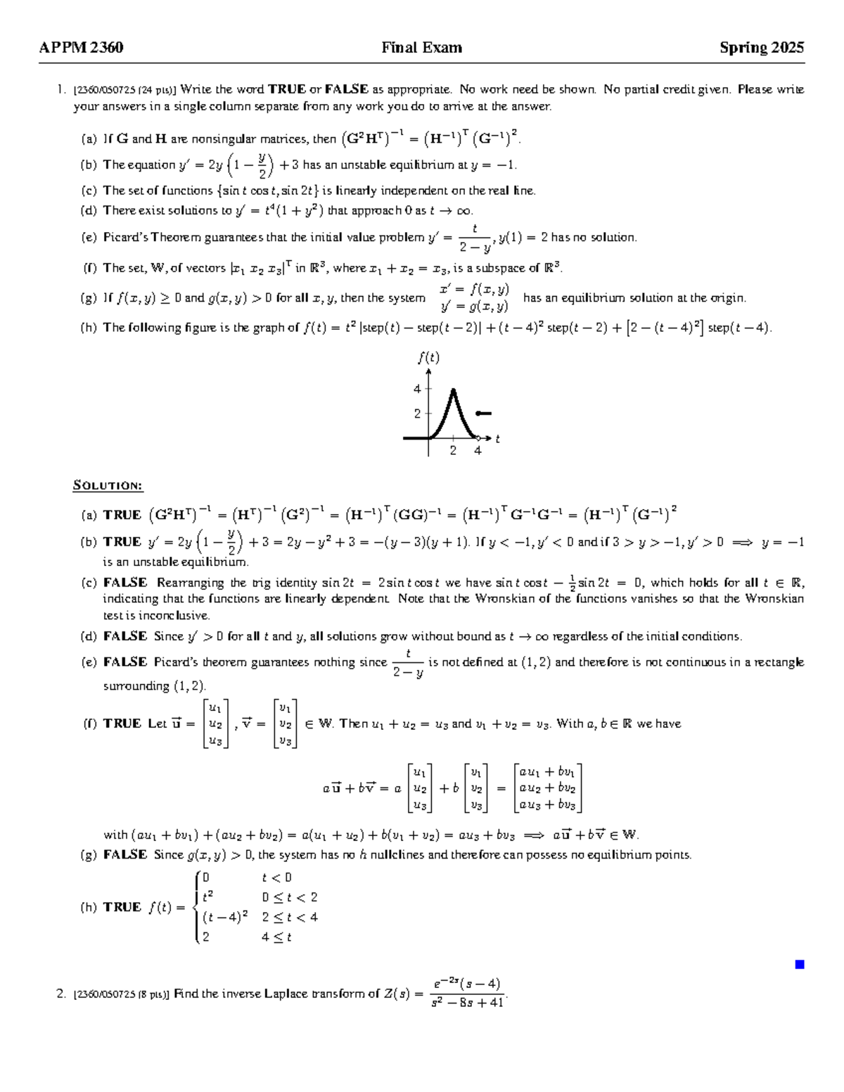 APPM 2360 Final Exam Spring 2025 - Studocu