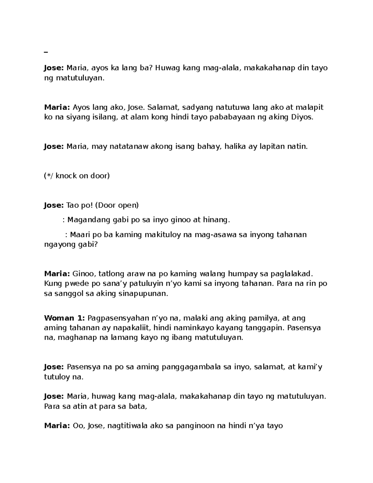 Script: Jose at Maria - Paghahanap ng Matutuluyan - Studocu