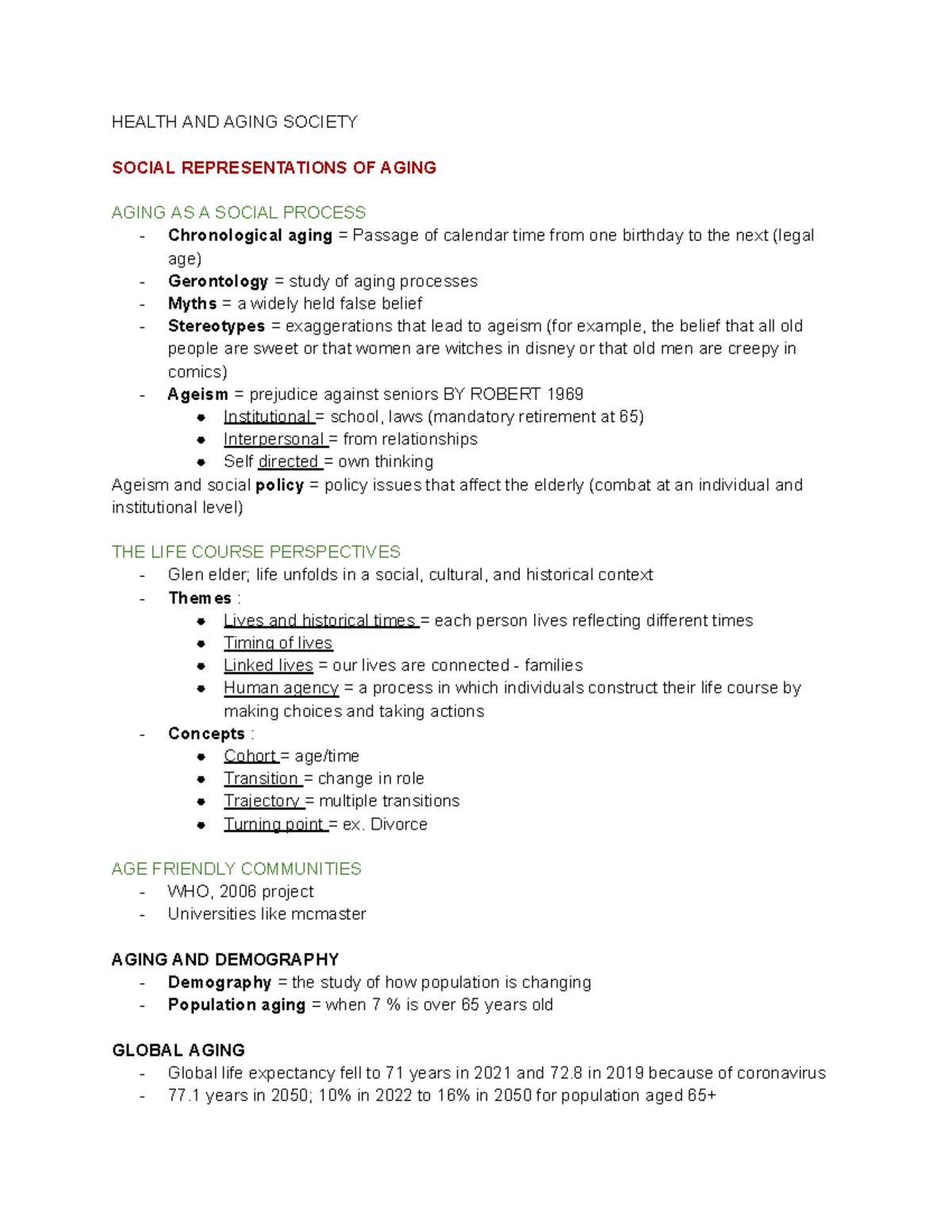 HLTH AGE 1BB3 - Midterm Lecture Notes on Health and Aging Society - Studocu
