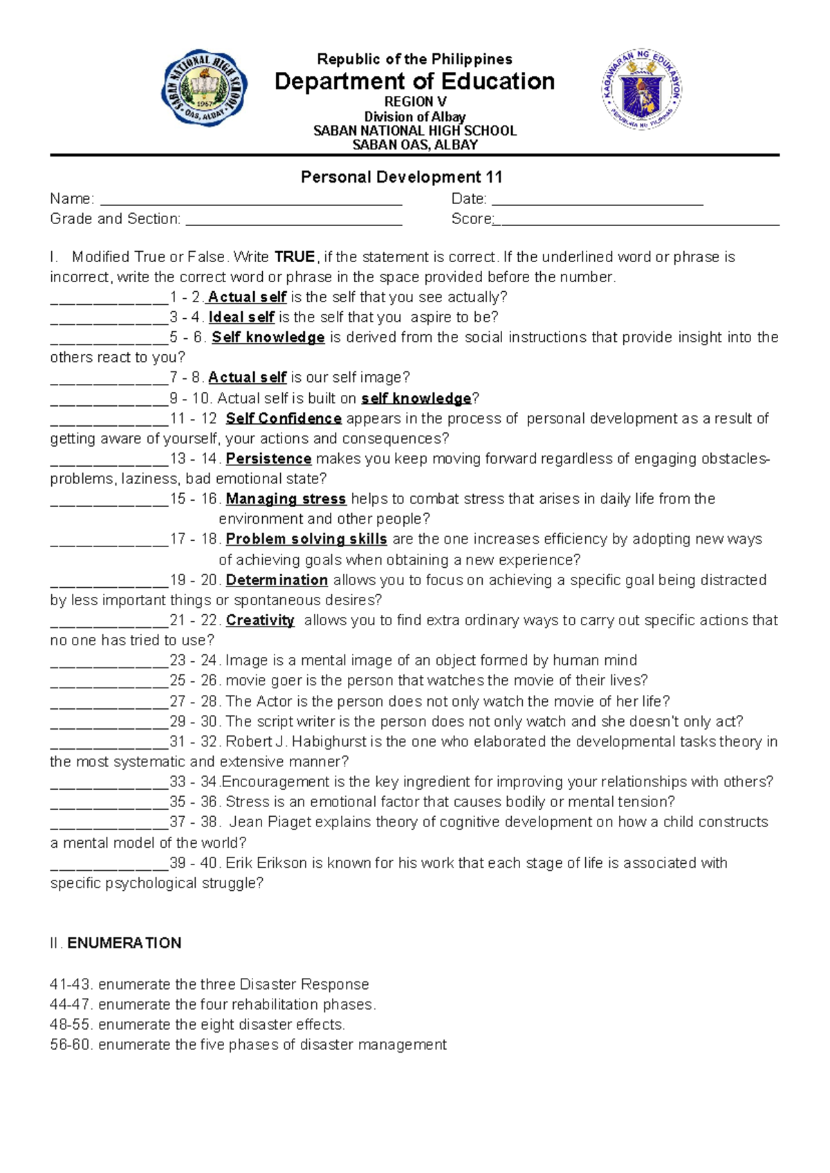 PerDev 11: Periodical Exam Questions & Answers Guide - Studocu